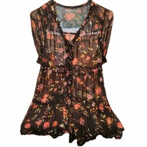 Daniel Rainn Floral Sheer Tunic Blouse Size 3XL Boho Top